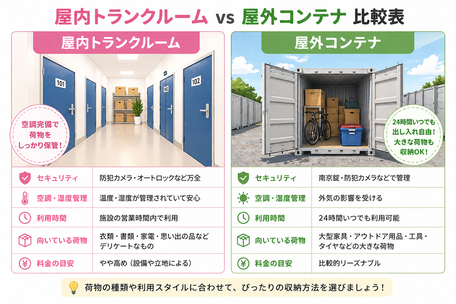 屋内型と屋外型の比較図