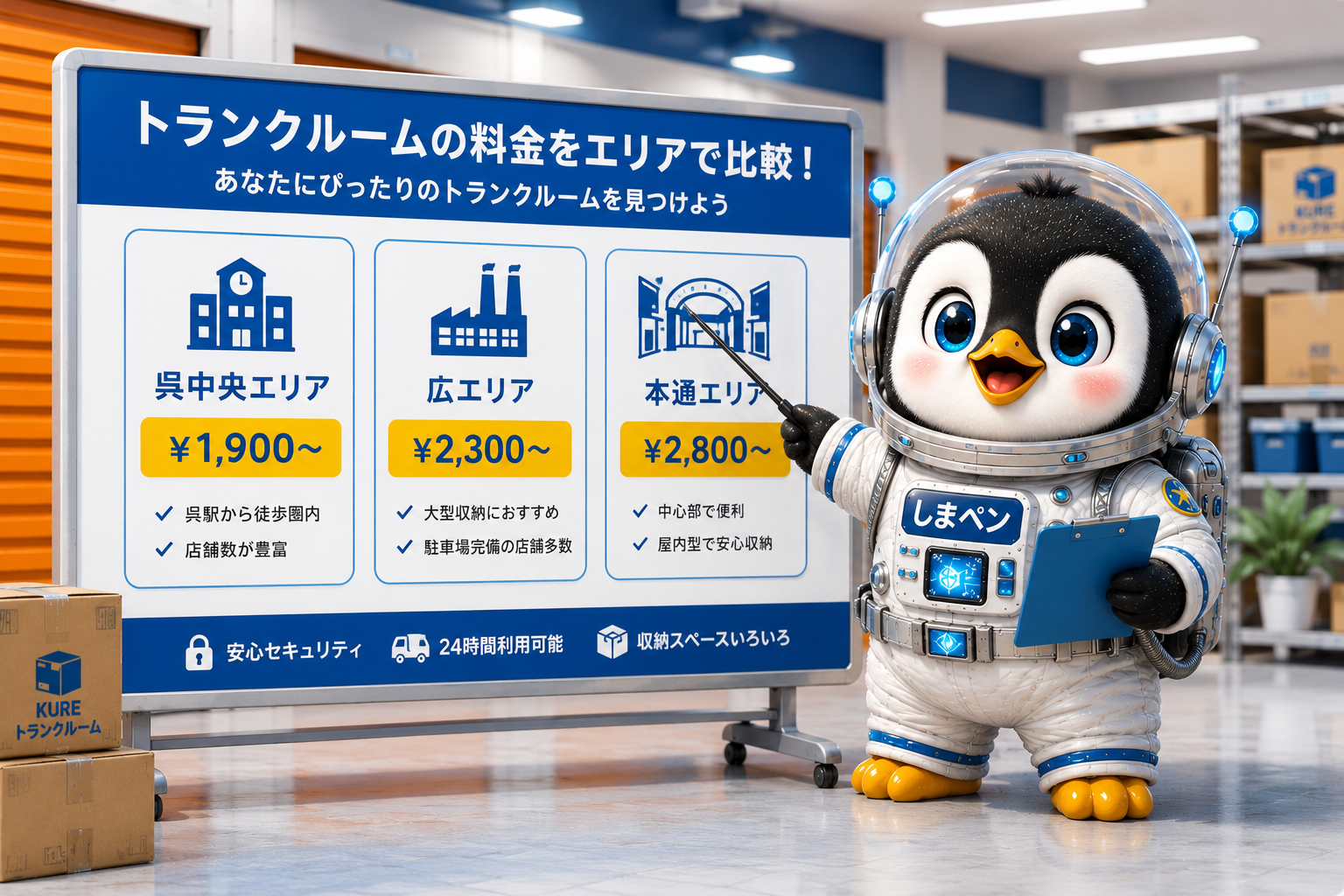 呉市トランクルームのエリア別料金比較 呉中央・広・本通